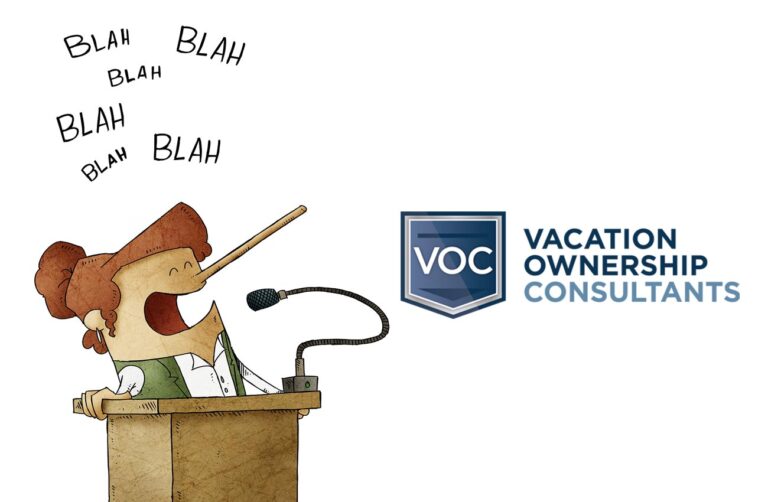 lying-woman-cartoon-on-podium-signifying-timeshare-sales-presentations-and-dishonesty-told-by-resorts-to-consumers-part-2-voc