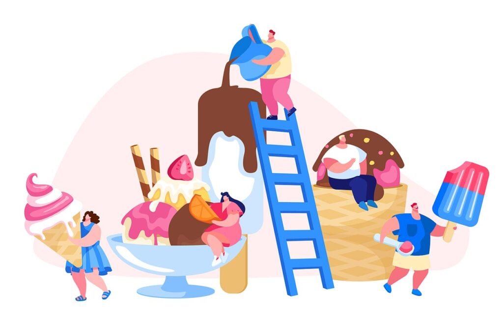 ladder-leading-up-to-top-of-ice-cream-sunday-cartoon-depicting-indulgence-by-tourists-timeshare-appeal-deceiving