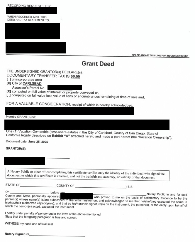 Carlsbad California Timeshare Exit Deedback